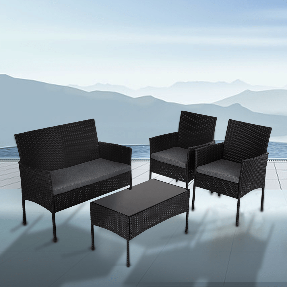 Armadale Luxury 4 Seater Outdoor Lounge Set - Black